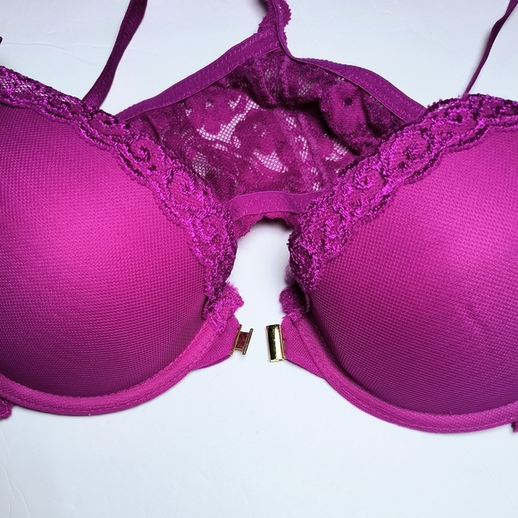 Smart & Sexy Fuchsia Racerback Lace Front Close Push Up Underwire Bra 36B - Picture 2 of 8